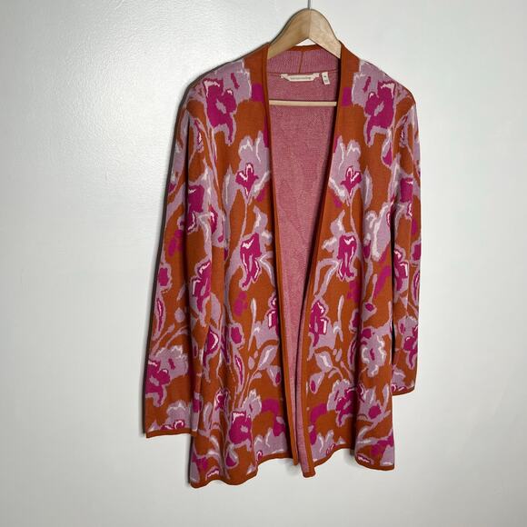 Soft Surroundings Long Sleeve Open Front Cardigan Sweater XLP Orange Floral - Picture 3 of 9
